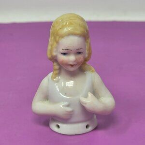 Antique German Porcelain Half Doll Figurine‎ Hand Painted Sewing Collectible